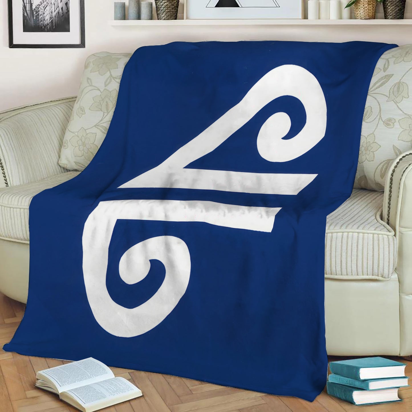 New Zealand Koru Blue & White Fleece Throw Blanket