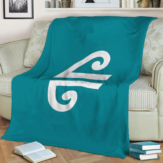 New Zealand Koru Retro Teal & White Fleece Throw Blanket