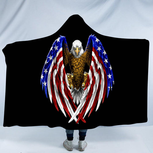 Bald Eagle & American Flag Hooded Blanket