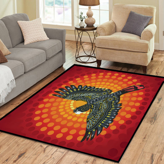 Black Cockatoo Aboriginal Print Rectangle Rug