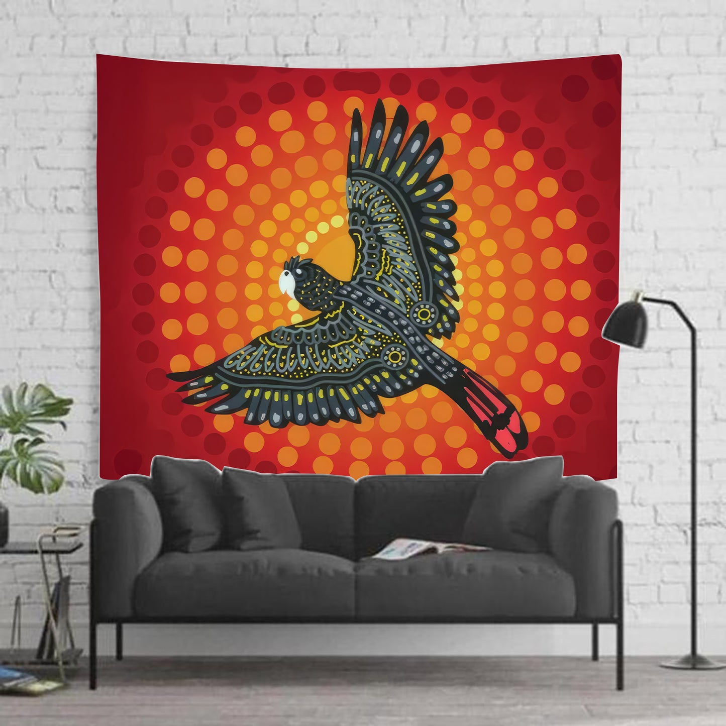 Black Cockatoo Aboriginal Print Tapestry