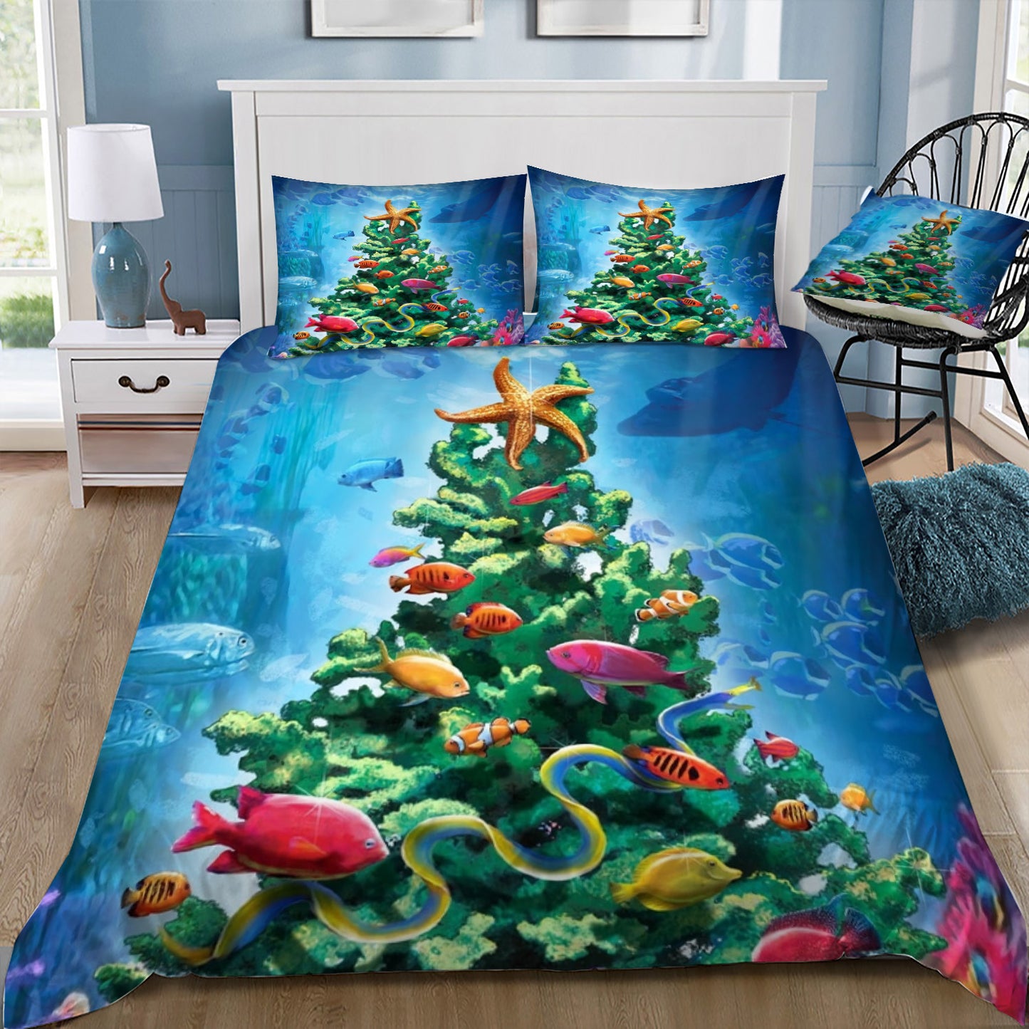 Coral Christmas Tree Doona / Duvet Cover and 2 Pillow Slips