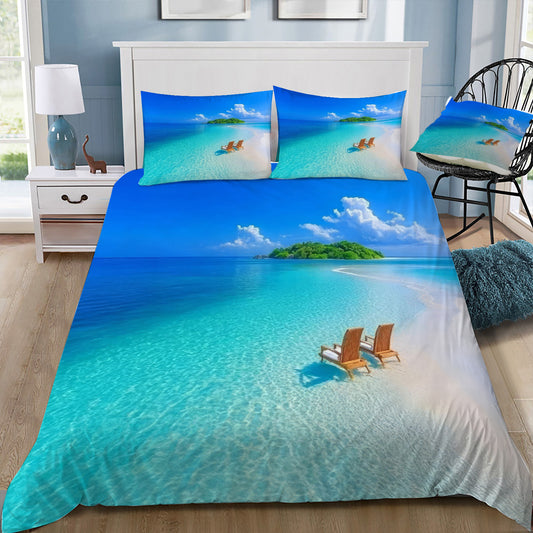 Deck Chairs on a Beach Doona / Duvet Cover and 2 Pillow Slips