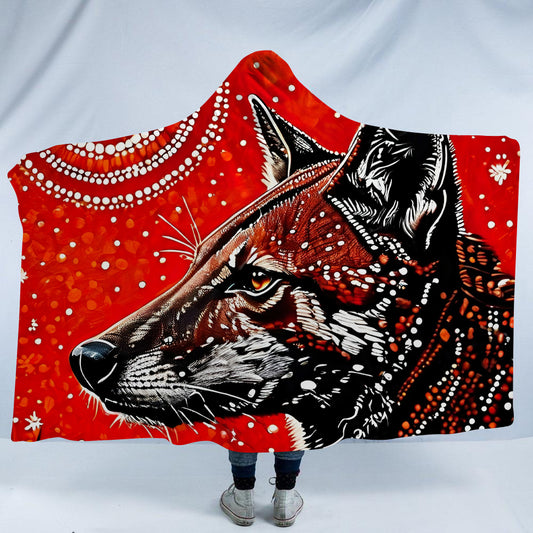 Aboriginal Dingo Print Hooded Blanket