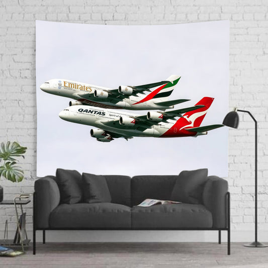 Qantas & Emirates A380`s Flying Together Tapestry