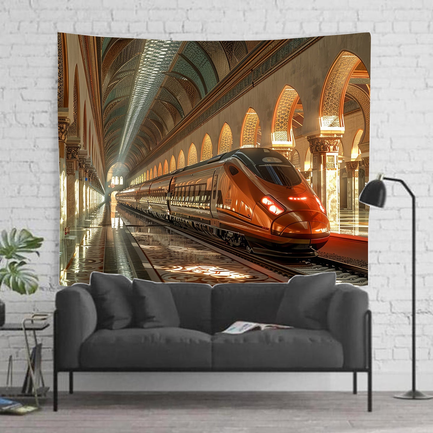 Bullet Train in Beautiful Station Tapestry