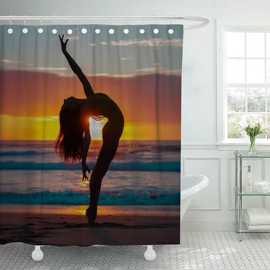 Female Model Beach Sunrise Shower Curtain