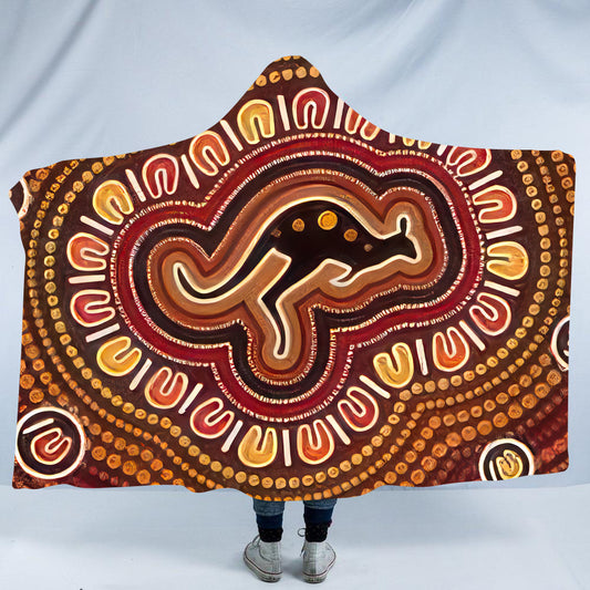 Aboriginal Dreamtime Kangaroo Print Hooded Blanket