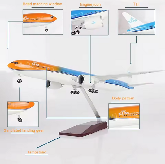 47cm 1/160 LED & Non LED KLM Airways Boeing 777 Orange & Blue Livery Model Plane