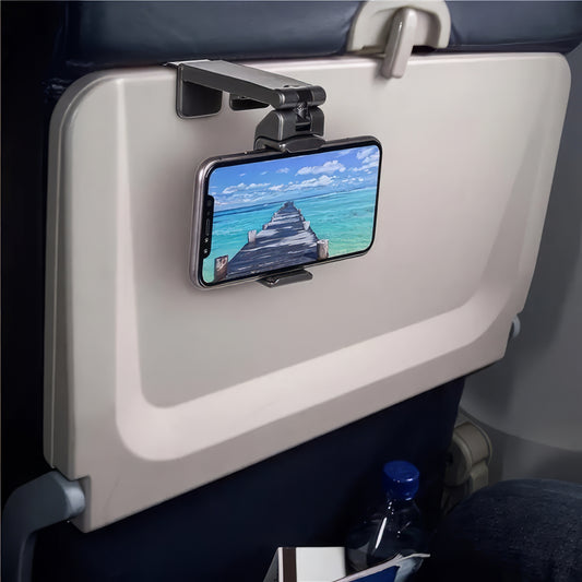 Airplane Phone Holder, Portable Travel Stand Desk Flight Foldable Adjustable Rotatable Seat Bracket
