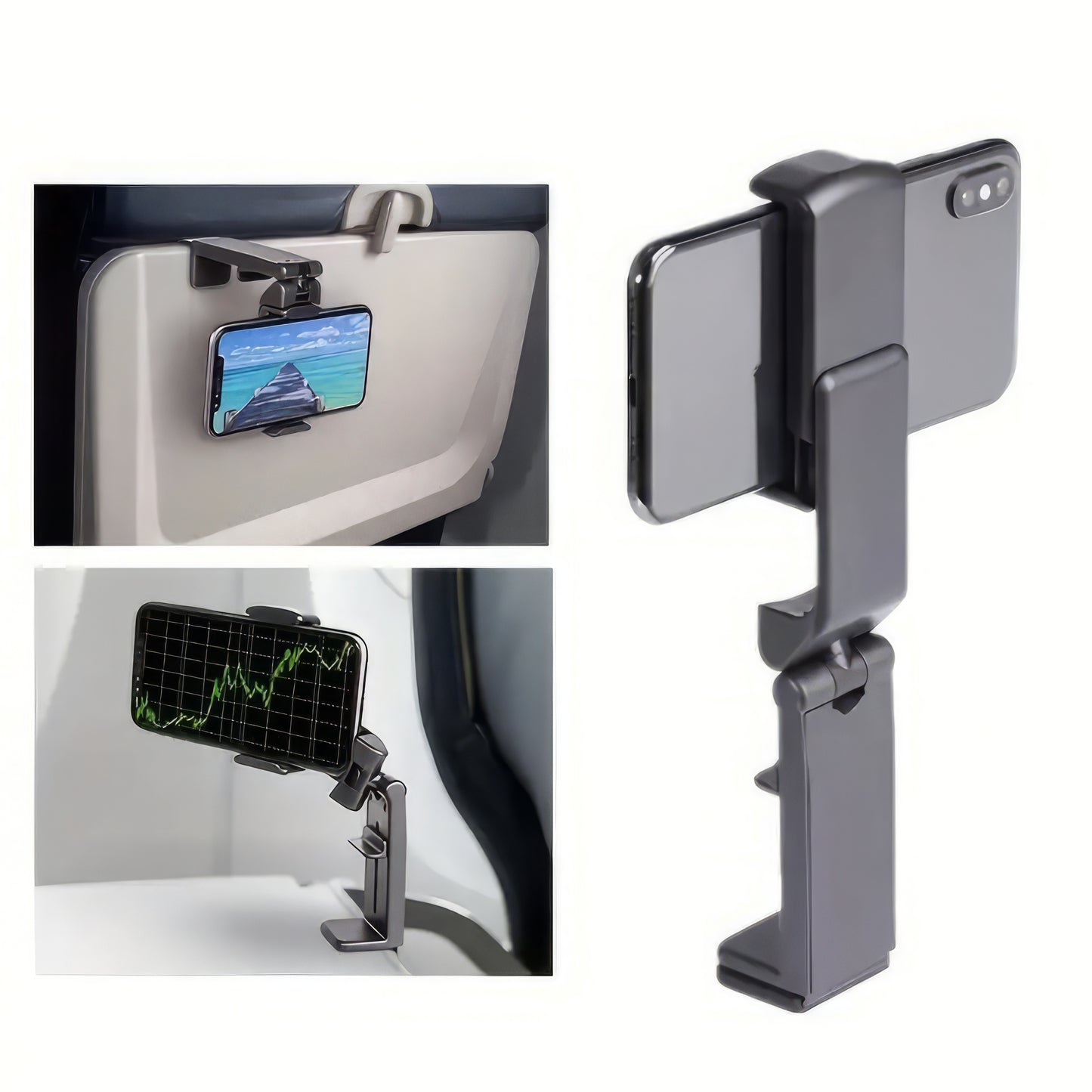Airplane Phone Holder, Portable Travel Stand Desk Flight Foldable Adjustable Rotatable Seat Bracket