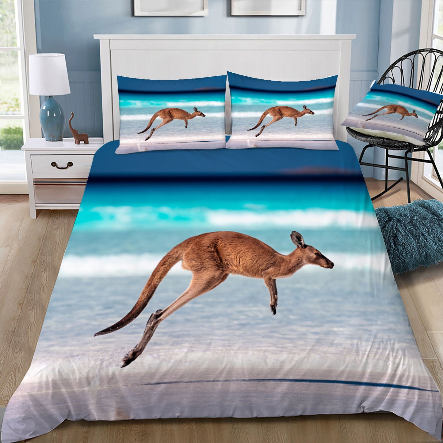 Kangaroo on a Tropical Beach Doona / Duvet Cover and 2 Pillow Slips