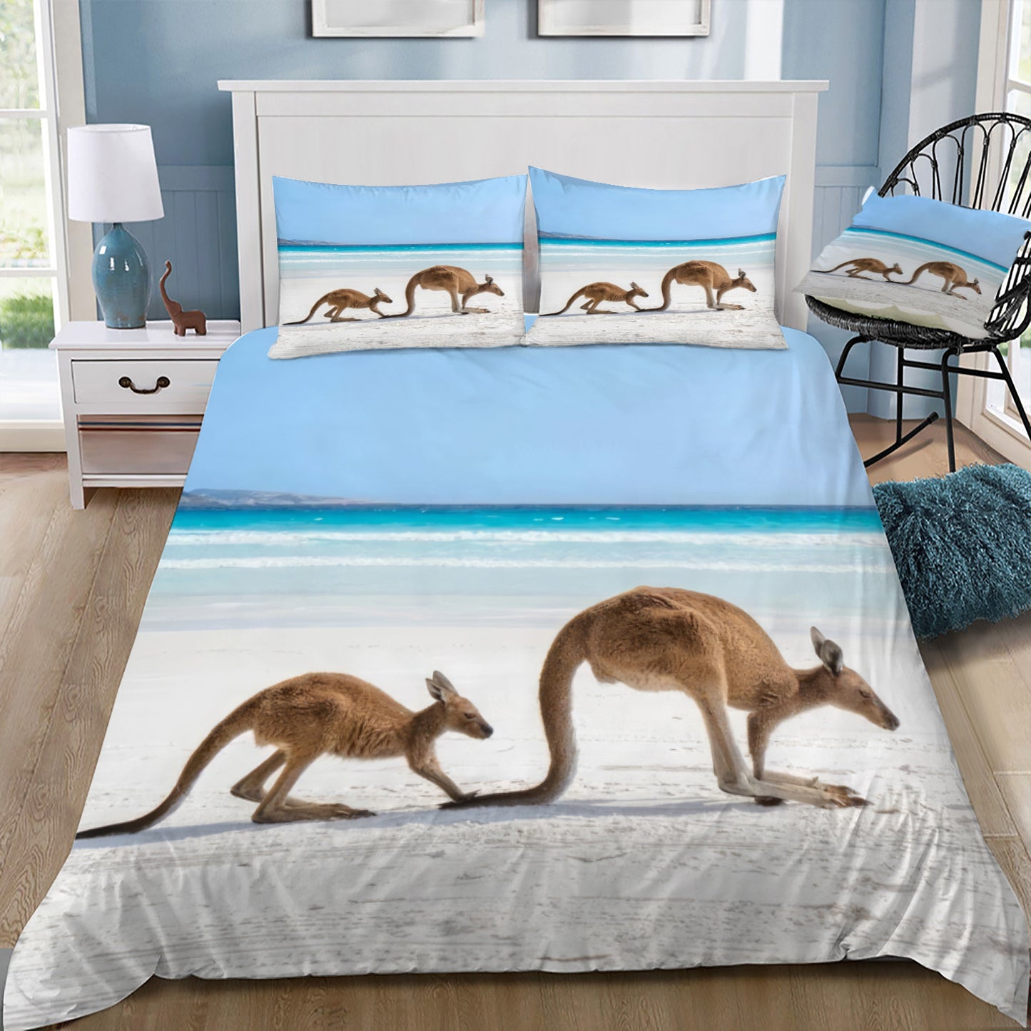 Kangaroo & Joey on the Beach Doona / Duvet Cover and 2 Pillow Slips