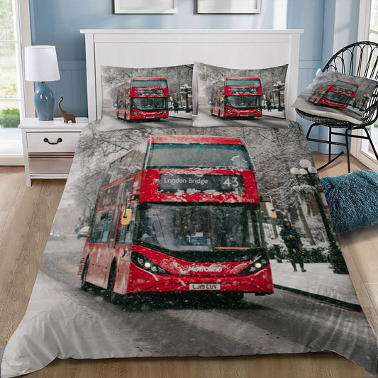 London Bus in Winter Doona / Duvet Cover and 2 Pillow Slips