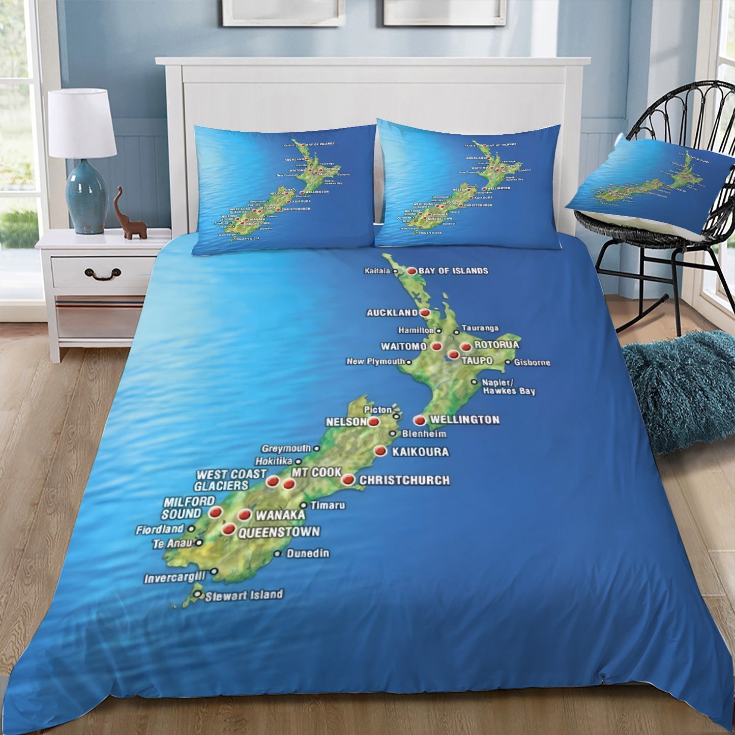 New Zealand Map Doona / Duvet Cover and 2 Pillow Slips