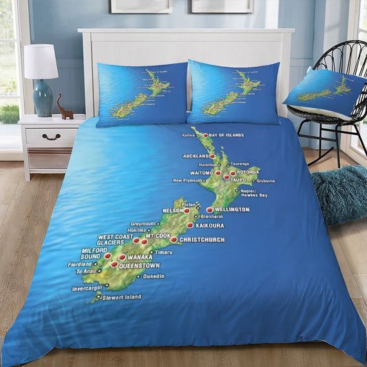 New Zealand Map Doona / Duvet Cover and 2 Pillow Slips