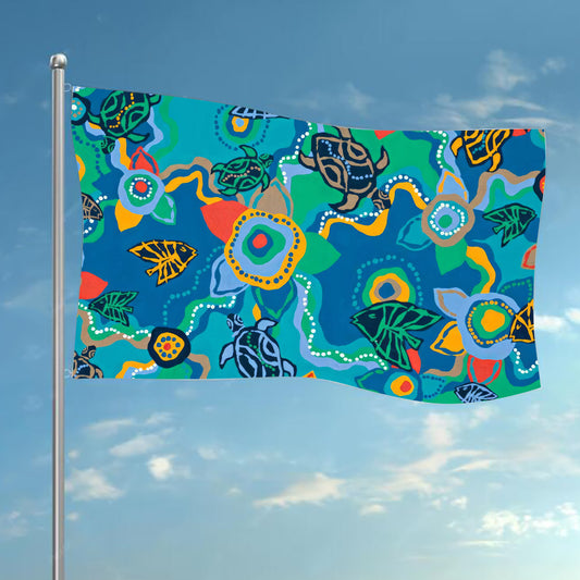 Aboriginal Qantas Nalanji Dreaming Flag, Shaft Style, 2 Grommet, 4 Grommet