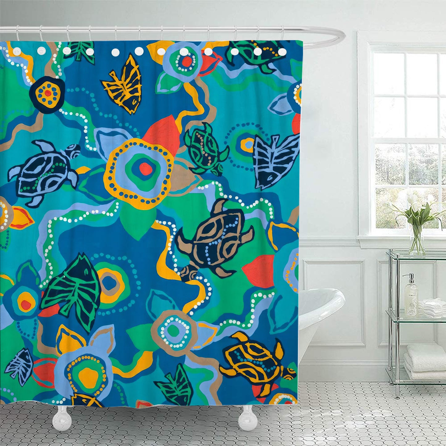 Aboriginal Qantas Nalanji Dreaming Print Shower Curtain