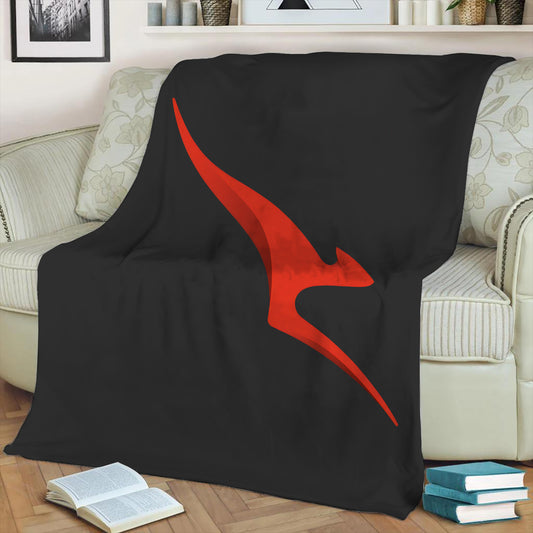 Qantas Grey & Red Roo Logo Fleece Throw Blanket