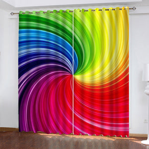 Mardi Gras Pride Rainbow Swirl Window Curtains