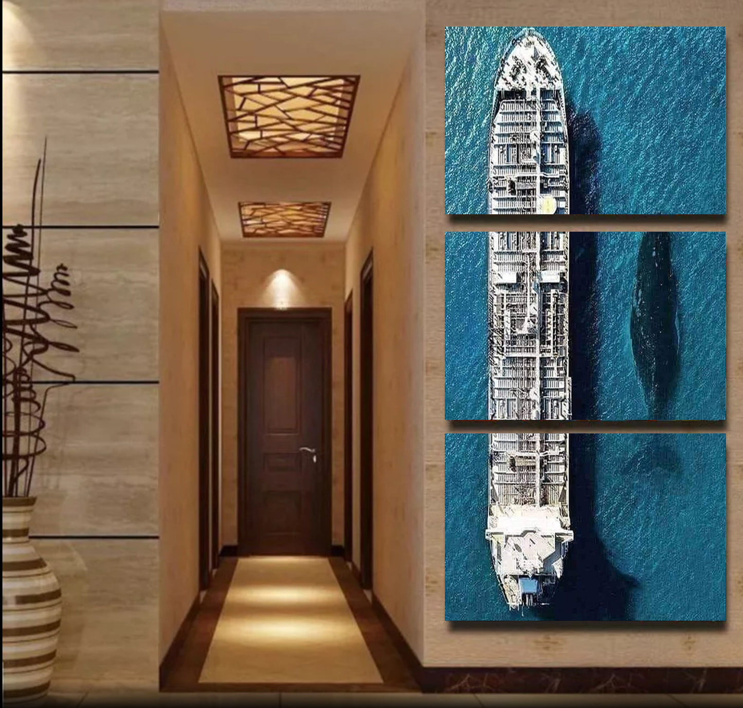 Whale & Ship 1 & 3 Panel Portrait View