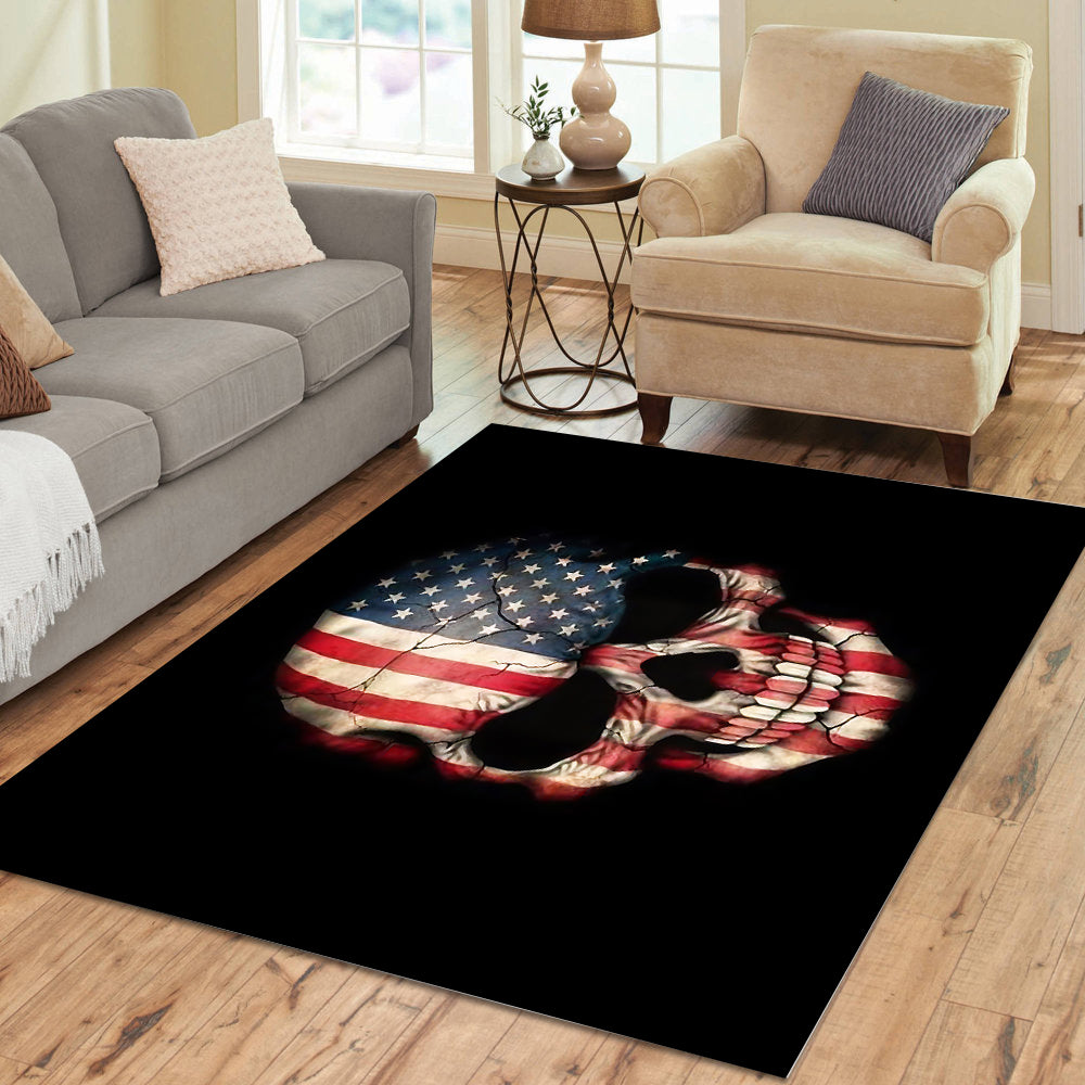 Skull with the United States Flag Rectangle Rug