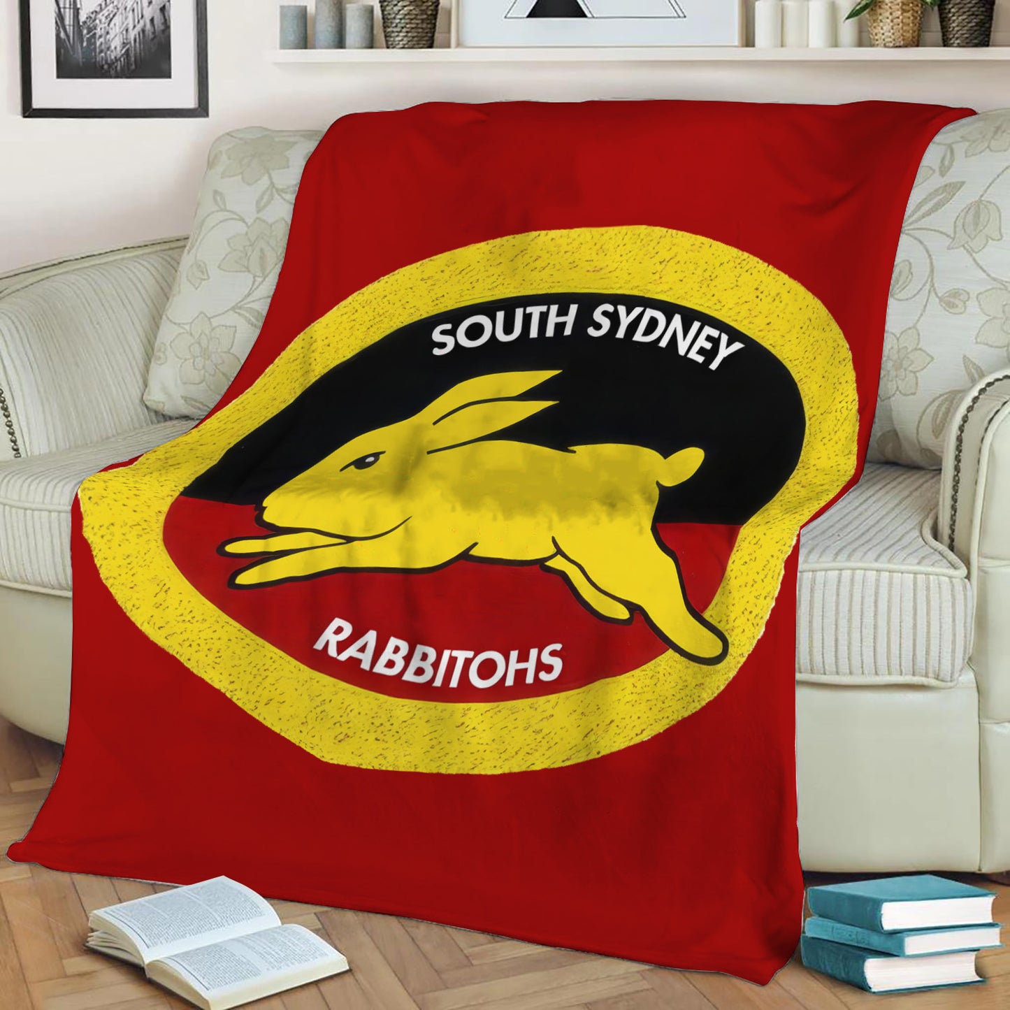 South Sydney Rabbitohs Aboriginal Logo Fleece Throw Blanket