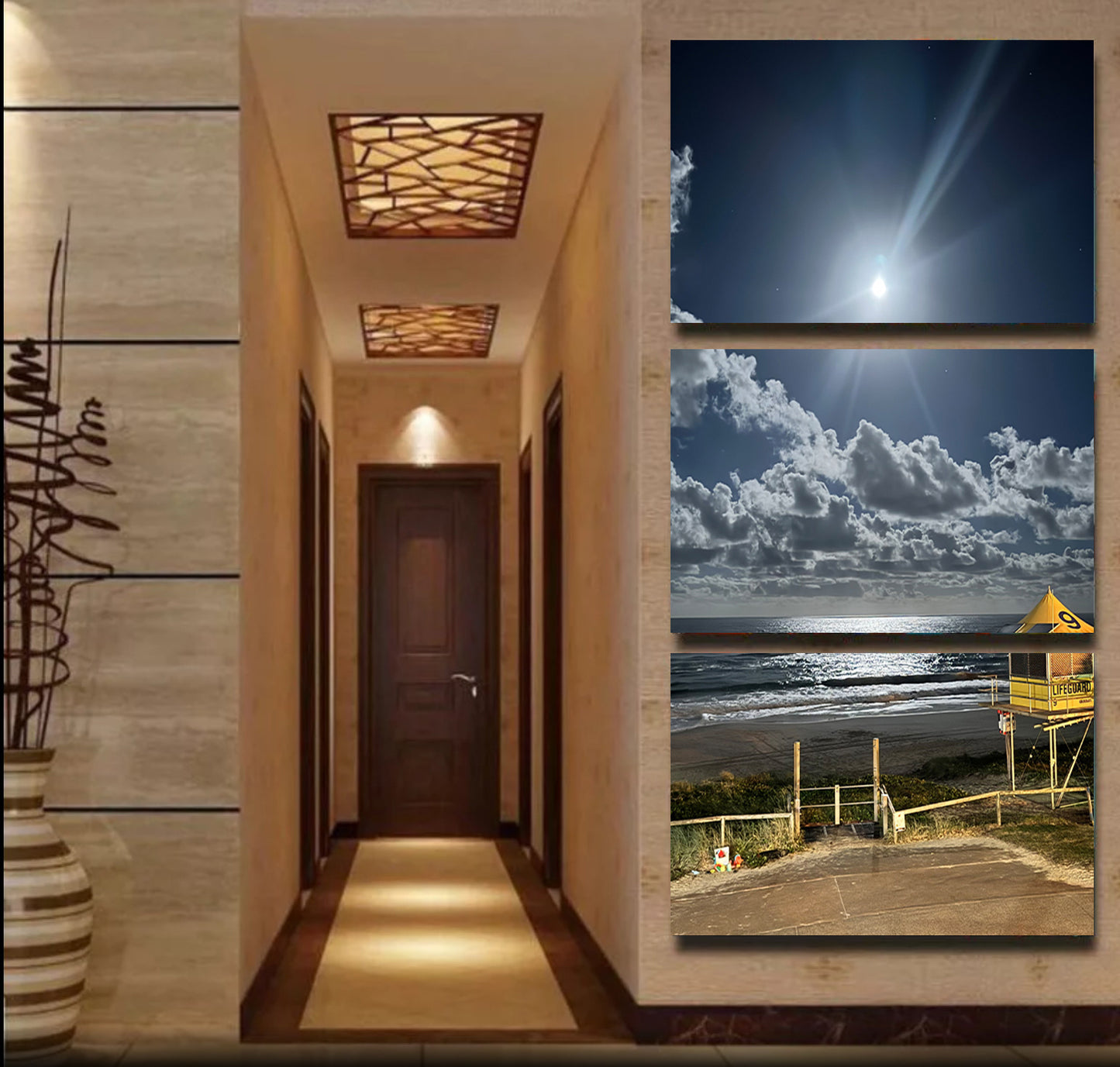 Moonlight on the Ocean 1 & 3 Panel Portrait View