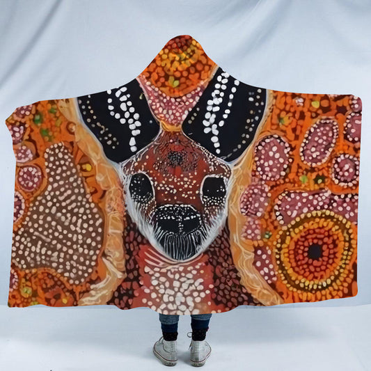 Aboriginal Wallaby Print Hooded Blanket