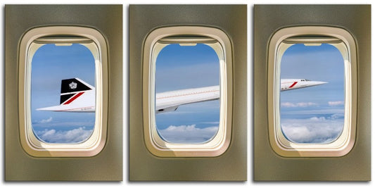 British Airways Concorde In Flight 3 Panel Canvas Print 1Window008