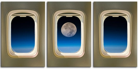 Flying High View of the Moon 3 Panel Canvas Print 1Window009
