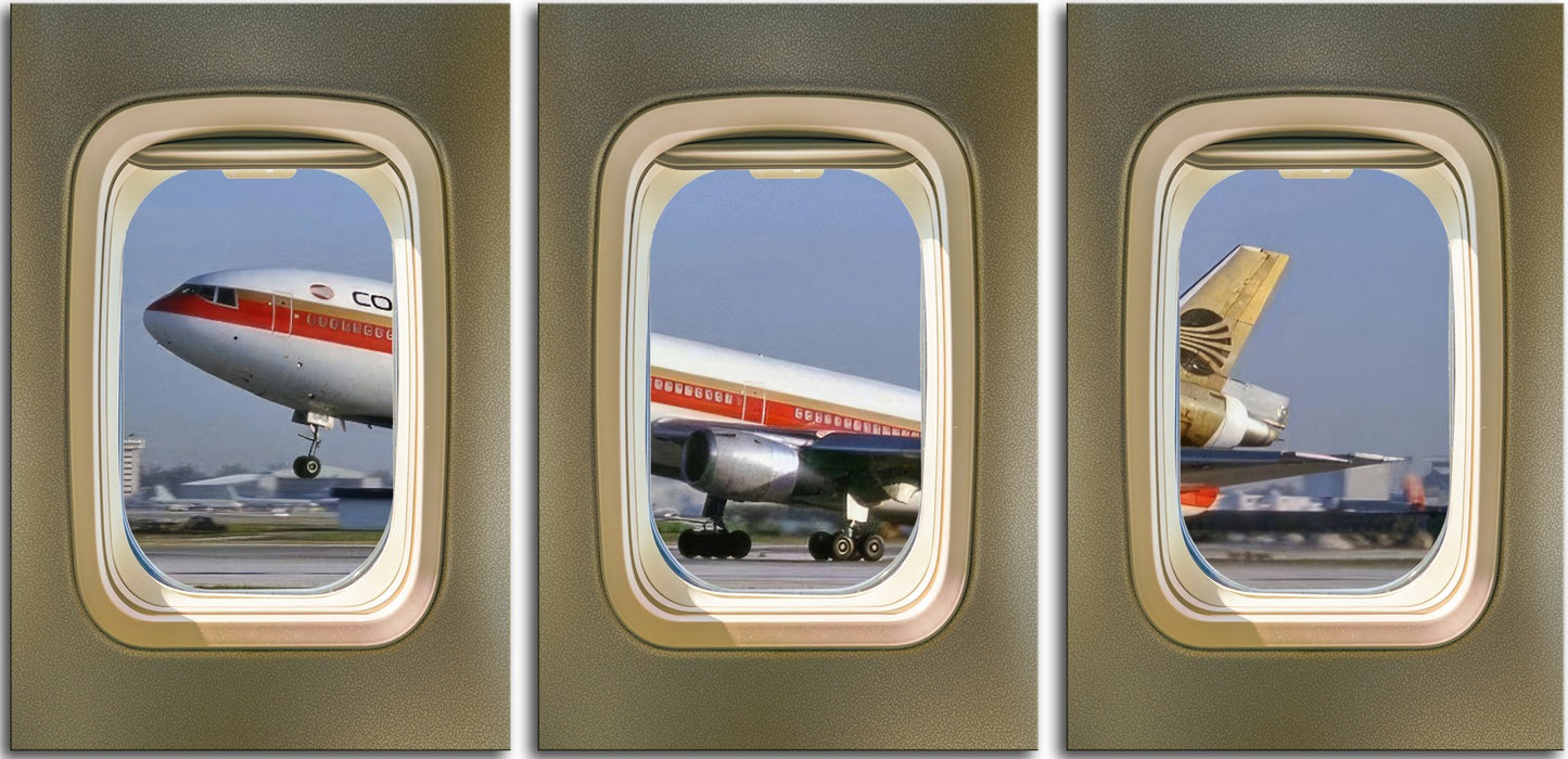 Continental Airlines DC-10 Taking Off 3 Panel Canvas Print 1Window006
