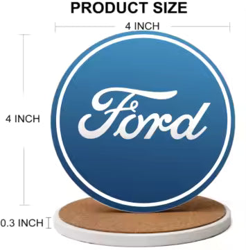 Ford Logo Ceramic Drink Coasters Set of 6 + Holder