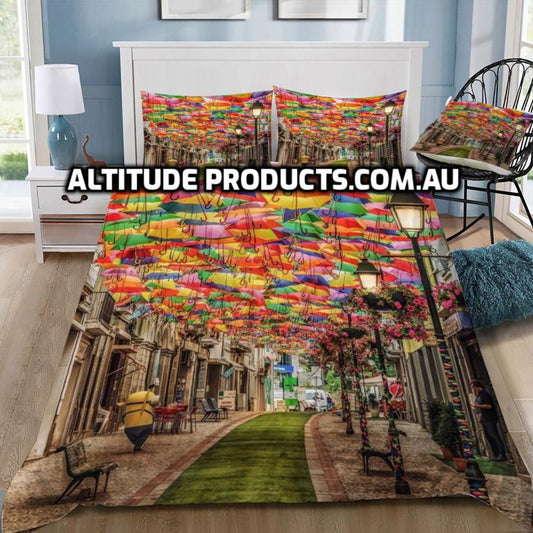 Colourfull Umbrellas in a Lane Doona / Duvet Cover and 2 Pillow Slips