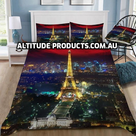 Eiffel Tower at Night Doona / Duvet Cover and 2 Pillow Slips