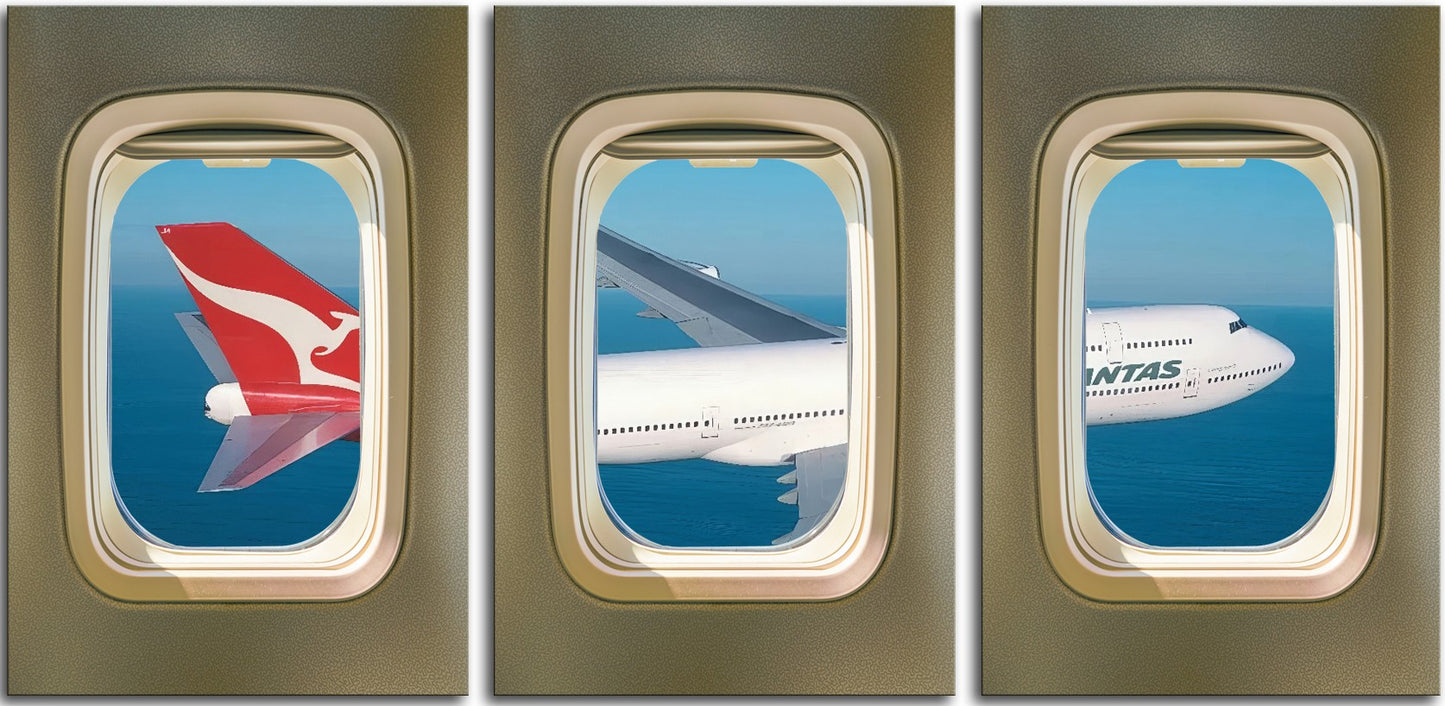 Qantas 747-400 3 Panel Canvas Print 1Window003