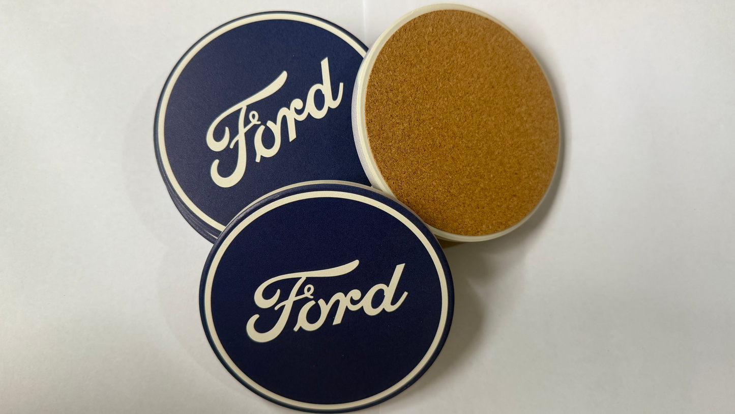 Ford Logo Ceramic Drink Coasters Set of 6 + Holder