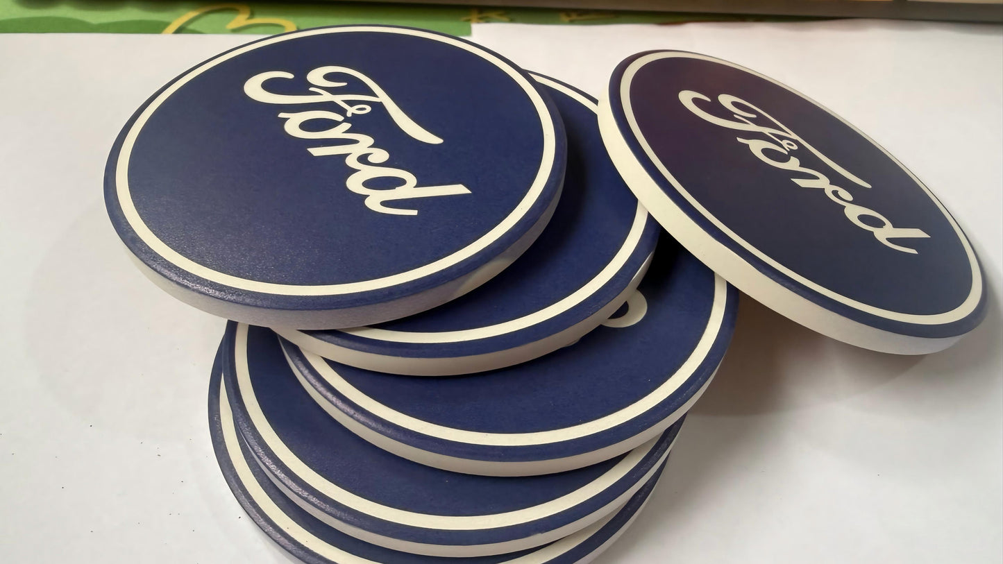 Ford Logo Ceramic Drink Coasters Set of 6 + Holder