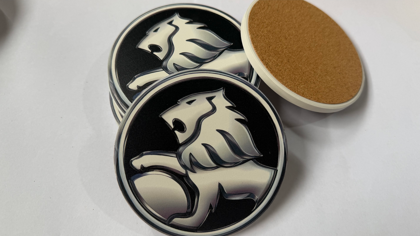 Holden Logo Ceramic Drink Coasters Set of 6 + Holder