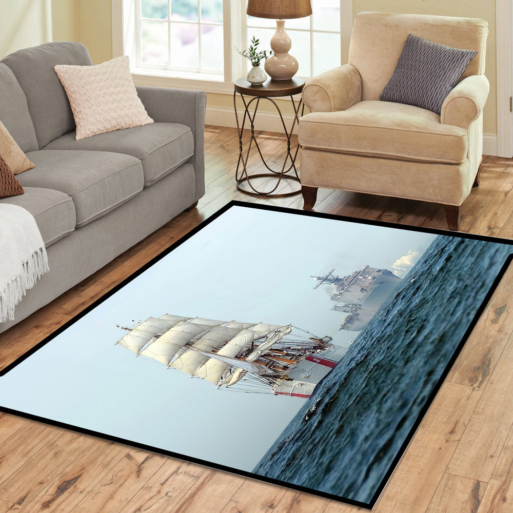 Sailing Ship and Naval Ship Rectangle Rug