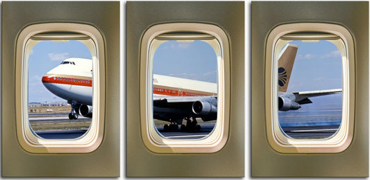 Continental Airlines 747 Touching Down 3 Panel Canvas Print 1Window005