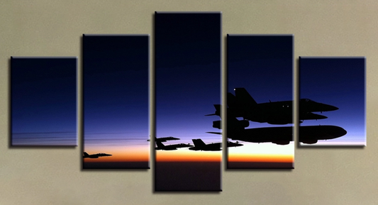 Jet Fighters and Refueling Tankers at Sunset